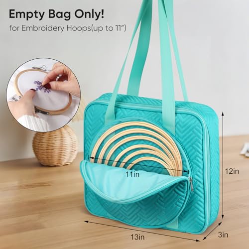 FINPAC Embroidery Bag, Cross Stitch Storage, Square Quilted Tote Organizer - color: Teal