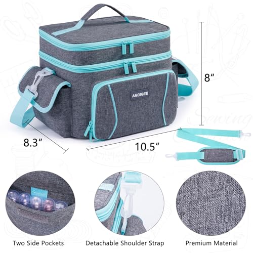 Double-Layer Sewing Storage Bag with Dividers for Sewing Supplies and Tools - color: Grey, size: M-10"
