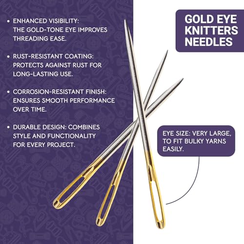 The Quilted Bear Gold Eye Knitters Sewing Needles, Assorted Sizes - size: Knitters Needles Assorted