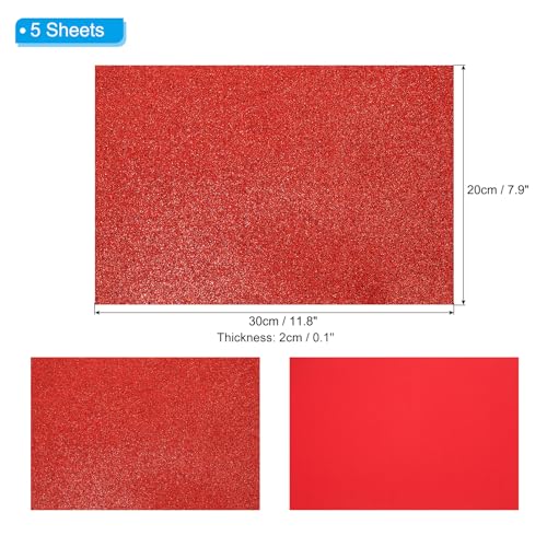 PATIKIL Red Shiny EVA Glitter Foam Sheet 11.8 x 7.9 Inch 2mm Thick Sparkle EVA Glitter Felt for Crafts DIY Project, 5 Pcs - color: Red