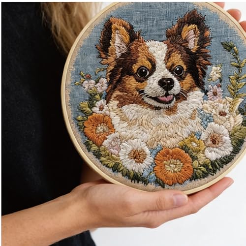 HCANPER Cute Dog Embroidery Starter Kit,DIY Needle Punch Kit, Punch Needle Kits for Beginners,Include Pre-Printed Fabric,Tools,Embroidery Hoop,Threads,Easy for Adults and Children. (Brown) - color: Brown