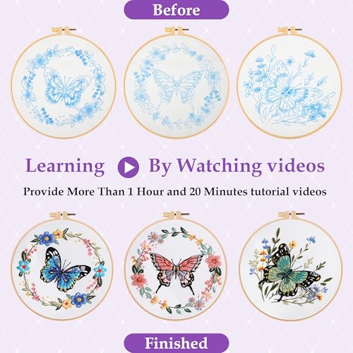 Uniartfy Butterfly Flower Embroidery Kit for Beginners, Cross Stitch Kits - color: Embroidery Kit-D