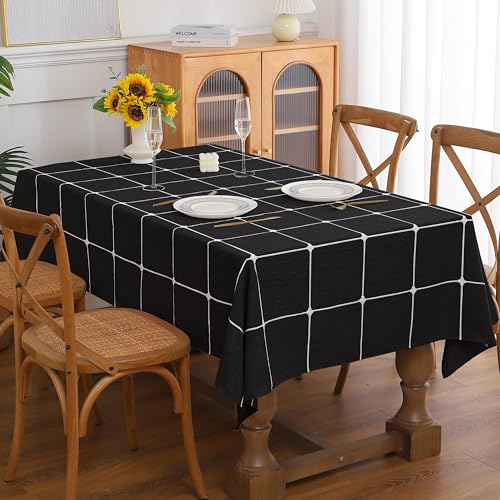 Gernaice Plaid Cotton Linen Rectangle Tablecloth 36” x 55” Black - color: Black, size: 55" x 36" (Rectangular)