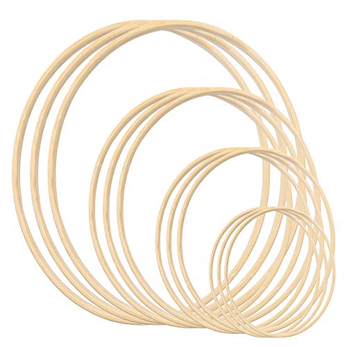 12pcs 4Sizes (6/8/10/12 inch) Wooden Bamboo Floral Hoop Wreath Macrame Craft Dream Catcher Hoops Rings for DIY Weddding Wreath Decor, Macrame Dreamcatcher, Wall Hanging Crafts - size: 6/8/10/12inch - 12pcs