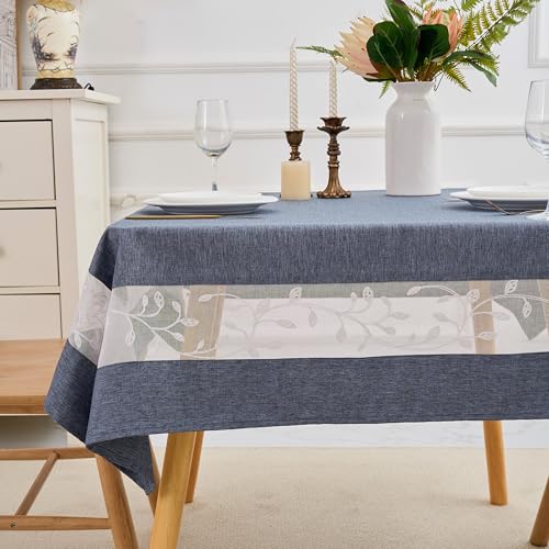 Polyester Fabric Tablecloth with Exquisite Embroidery Sheer Border-Waterproof/Wrinkle Resistant-for Dining,Indoor&Outdoor,Wedding,Holiday,Denim Blue,Rectangle 60x84Inch - color: Denim Blue, size: 84" x 60" (Rectangular)