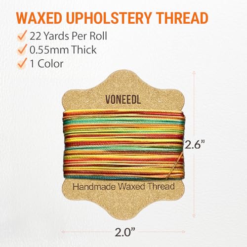 Upholstery Repair Kit: Waxed Sewing Thread (Multicolor) & Heavy Duty Needles (11 PCS) for Leather, Canvas & Quilting Thread - color: Multicolor