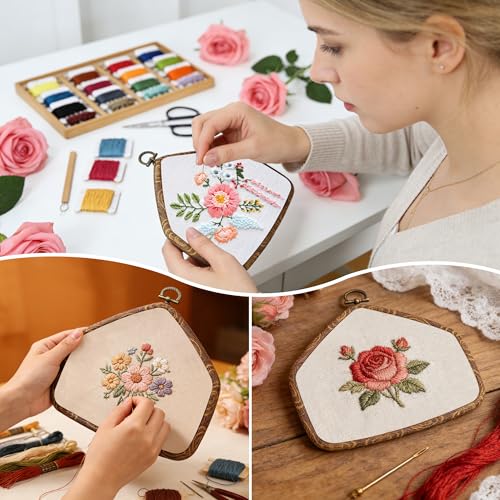 Decorative Embroidery Hoop - 3 House Pieces 7.3*5.7 inch Cross Stitch Hoops Set, Resin Embroidery Frame for Display Sewing Craft Hanging Ornament - style: House-7.3*5.7inch-3pcs