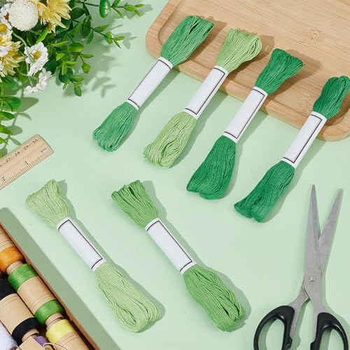 FREEBLOSS 6Pcs Sashiko Thread Sashiko Skein 6 * 50M Pure Cotton Embroidery Thread Japanese Sewing Threads Quilting & Embroidery Sewing Kit Supplies 6 Green Theme Colors - color: Light Green