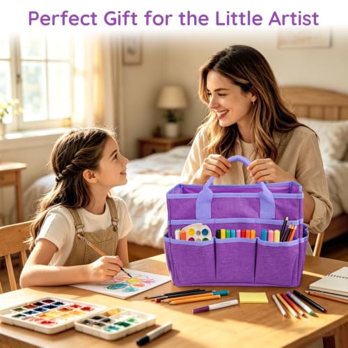 Art Supply Organizer Bag,Craft Organizer Tote Bag for Art Supplies - color: Purple