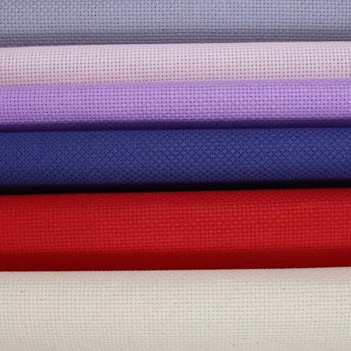 KCS 6 pc of 15" x 18" (38cmx45cm) Counted Cotton Aida Cloth Cross Stitch Fabric Rolled Box (16CT-J) - color: 16ct-j