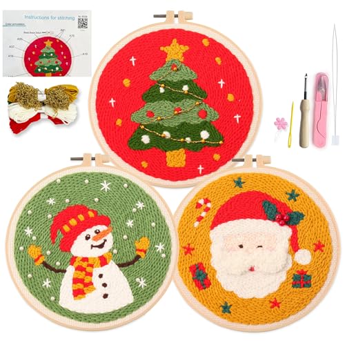 Myfelicity Punch Needle Kit, Punch Needle Kits Adults Beginner,Father Christmas and Christmas Tree Patterns, Complete with a Few Beads - color: red