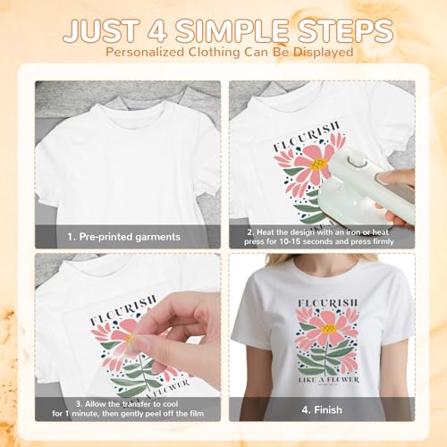 Dtf Transfers Ready to Press - 30 Sheets Boho Floral Iron on Transfers for T Shirts Stickers, Inspirational Bible Heat Transfer Vinyl Crafts, Flowers Iron on Decals for Clothes Bags DIY Designs