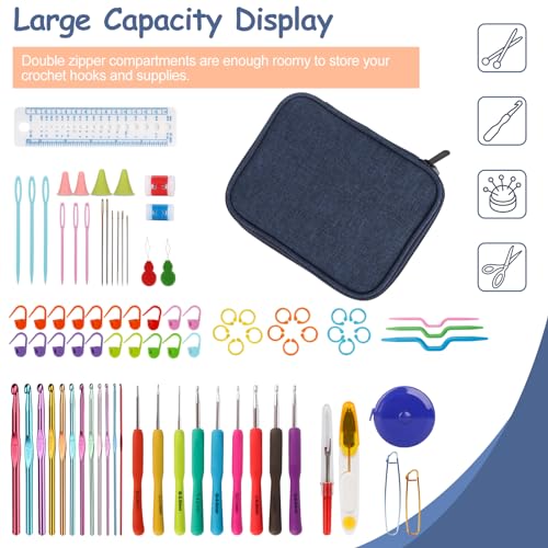 Katech Crochet Hooks Case - Portable Travel Crochets Storage Case Blue - color: Blue