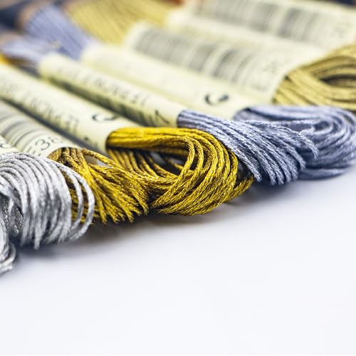 6 Skeins Embroidery Thread, Metallic Grey Embroidery Floss Friendship Bracelet String, Polyester Cross-Stitch Threads for Hand Embroidery, String Art - color: grey