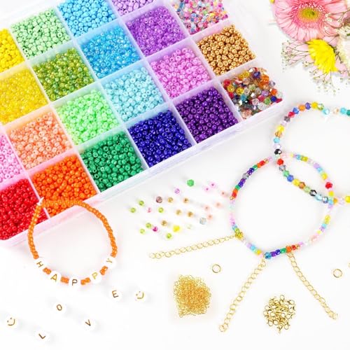 OuMuaMua Small Glass Seed Beads Kit for Bracelets Jewelry Making, 3mm