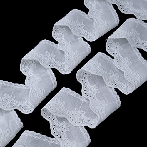 Cotton Lace Trim 7 Yards White Eyelet Lace Ribbon Bowknot Embroidery Scalloped Lace for Sewing Crafts, Dress, Dolls/Pets Clothes (1.5inch) - color: White 1.5inch