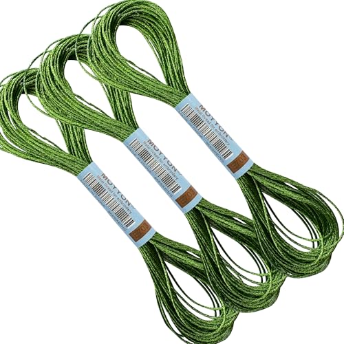 3 Skeins Embroidery Thread, Metallic Embroidery Floss Set, Polyester Cross-Stitch Threads for Hand Embroidery, String Art(E703) - color: Light Green Emerald, size: 3 skeins
