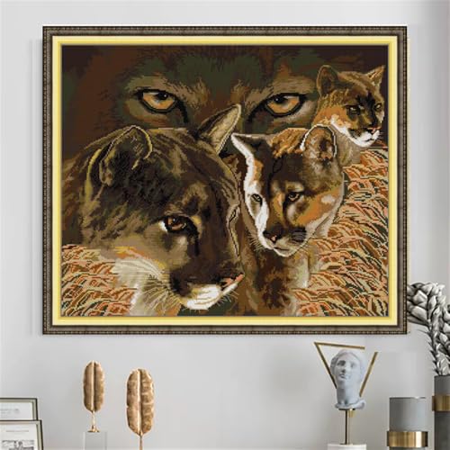 JOYSEWING Leopard Cross Stitch Kits for Adults Beginners,Full Range of Cross-Stitch Stamped Kits Needlepoint Kits Embroidery Kits 14CT Cross Stitch Patterns-(Black Panther(14CT) 21.65 ×18.50 Inch) - color: Black Panther(14CT) 21.65 ×18.50 Inch
