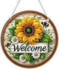 ARPADAMO Hanging Diamonds Art kit for Adult,DIY Sunflower Bee Pendant Diamonds Painting Art Kit, 7.0x7.0 inch Acrylic Diamonds Painting Board Kit Ornament, Special Crystal Diamond Hanging Ornament - color: DP02694