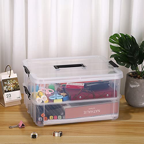 BTSKY 2 Layer Stack & Carry Box, Plastic Storage Container Box with Lid - color: Black