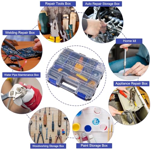AIDY-PRO Small Parts Organizer Box Storage Case Tools Box Organizer Double Side 34 Compartments Hardware Organizers with Removable Plastic Dividers for Screws Nuts Nails Bolts, 2 Pack - color: Blue, size: 2 PACK