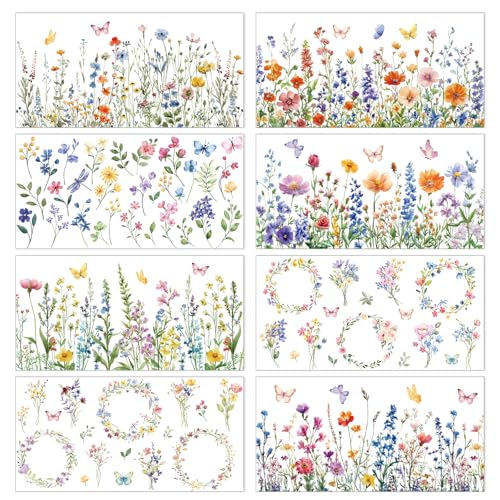 Wxiben 8 Pcs Wildflower Butterfly Rub on Transfers for Crafts and Furniture - style: Wildflower
