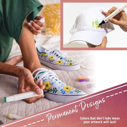 Crafts 4 All Fabric Markers for Clothes - Pack of 20 No Fade, Dual Tip Permanent Fabric Pens - No Bleed, Machine Washable Shoe Markers for Fabric Decorating - Laundry Marker, Erases Stains Easily - color: Black, size: 1 Count (Pack of 20)