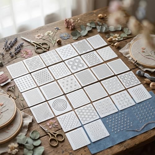 33PCS Plastic Sashiko Stencil Set 4.7 X 4.7 Inch Geometric Embroidery Pattern Templates Drawing Line Quilting Stencil for DIY Sewing Hand Quilting Embroidery - size: 33PCS 4.7 X 4.7 Inch