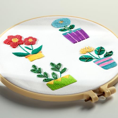 HTVRONT Sparkling Bead Embroidery Set, 3 Packs, for Senior Beginners - color: Potted Plant Mixed Embroidery