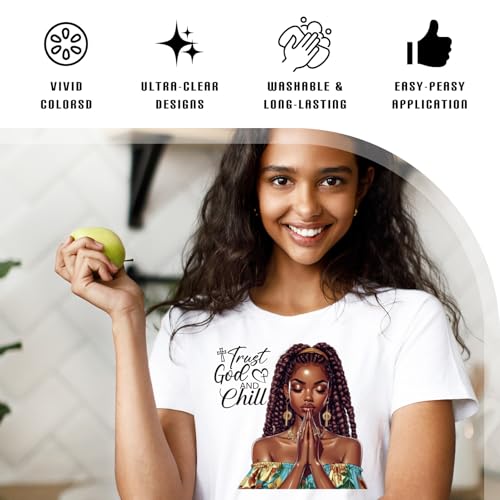 Dazoratix Black Girl Iron on Transfers - 20 Sheets African American Women in Prayer DTF Ready to Press Heat Transfer Designs Stickers Patches Vinyl Decals for T Shirts Clothing DIY Crafts Decorations - style: Praying Black Girl