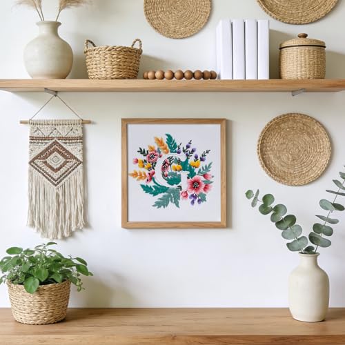 Zerzsy 7.87 '' Embroidery Kits Plant Flower Leaf English Letter Patterns for Beginners Adults, Easy to Learn Cross Stitch Kit for Home Office Decor - color: Letter G