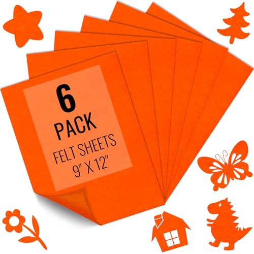 IONTACH 9" X 12" Soft Felt Sheets 1.6mm Thick (6 Packs, Orange) - color: Orange