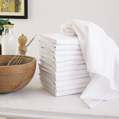 DG Collections 100% Cotton Flour Sack Towels – 24 Pack, 27x27 Inches, White, Lint-Free, Pre-Washed, Hemmed Edges – Reusable Kitchen Towels for Cleaning, Embroidery, Printing & Crafts - White - color: White, size: Set of 24 (27x27 inches)