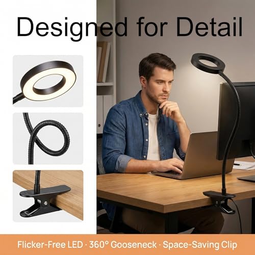 Reading lamp with Clamp, 3 Color Modes & 10 Brightness (Black)