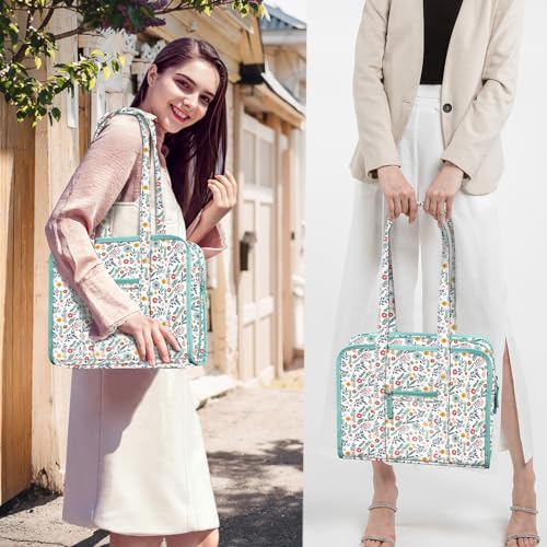 FINPAC Sewing and Craft Supplies Storage Tote Bag with Clear Pockets - color: Spring Bloom