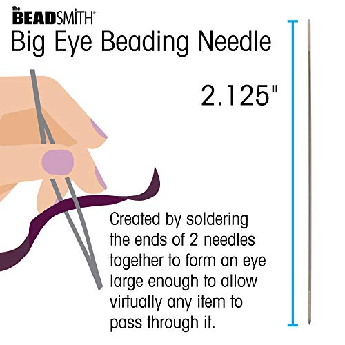 The Beadsmith Big Eye Beading Needles, 2.125 inches, 4 per Card, Sharp Points, Use for General Sewing, Weaving and Embroidery, Very Easy to Thread - size: 2.13" Long - 4 Needles