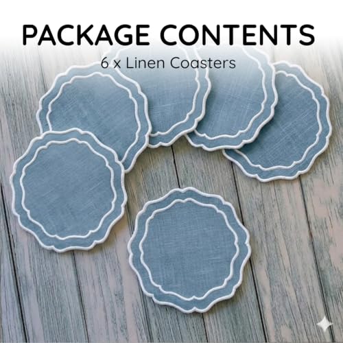 Linen Coasters for Drinks, Set of 6, 6 inch, Marine - color: 1261 - Marine, size: 6 inches