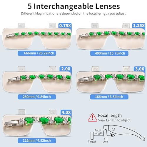 JARLINK Magnifying Glass with Light, 5 Lenses, Rechargeable Headset - color: Black