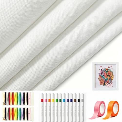 Complete 18 Mesh Needlepoint Canvas Kit for Beginners & Adults, 4 Pcs 12x18 Inch Needlepoint Blank Canvas with Needles, Threads & Markers for DIY Crafts & Gifts