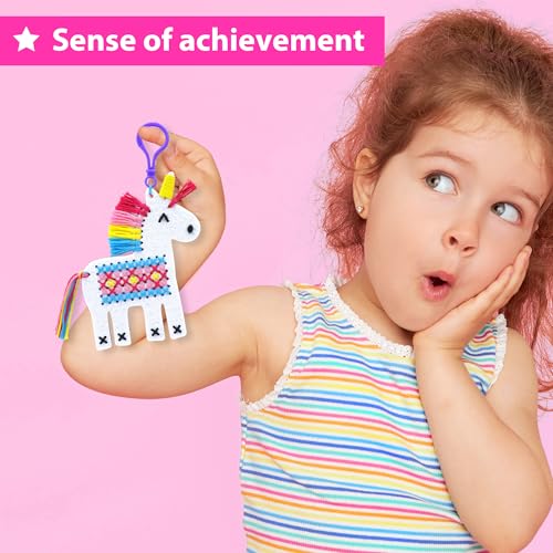 KRAFUN Unicorn Cross Stitch Kit for Kids Age 5+ | 4 Keyrings - color: Unicorn