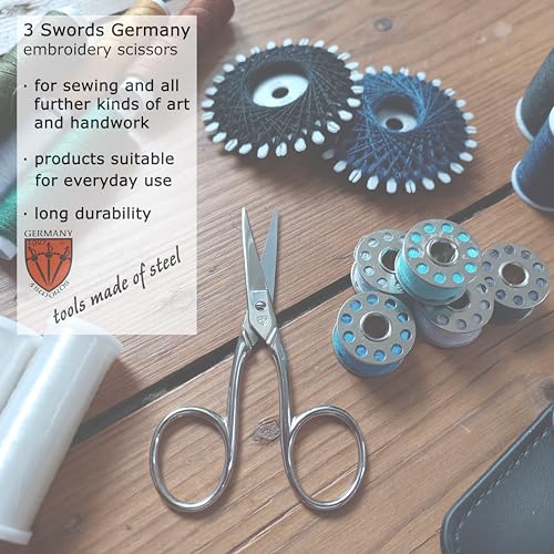 3 Swords Germany - Embroidery Scissors, Shears for Art Work, Daily Use in Household, Sewing, crocheting, Art Work, Craft, needle work with black Synthetic Leather case