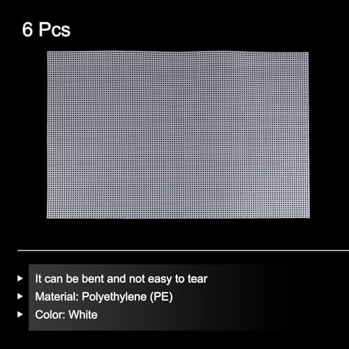 MECCANIXITY 6pcs 13"x20" Plastic Mesh Canvas Sheet 8 Count Needlepoint Blank Canvas Square for Embroidery Knit Crochet Acrylic Yarn Crafting, White