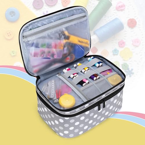 Luxja Double-Layer Large Sewing Organizer, Polka Dots - color: Grey Dots, size: Large
