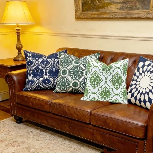 Slow Cow Embroidered Throw Pillow Cover 18 x 18 Inch Green - color: Green Bohemian Flower, size: 18" x 18" (Pack of 1)