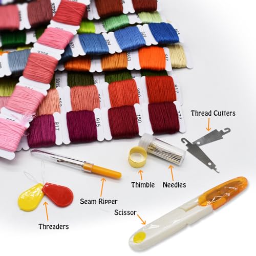 Embroidery Floss Thread Kit 100％ Cotton Floss Bobbins and Cross Stitch Kit Bracelets Floss Crafts Floss (50 Color) - color: 50 Color