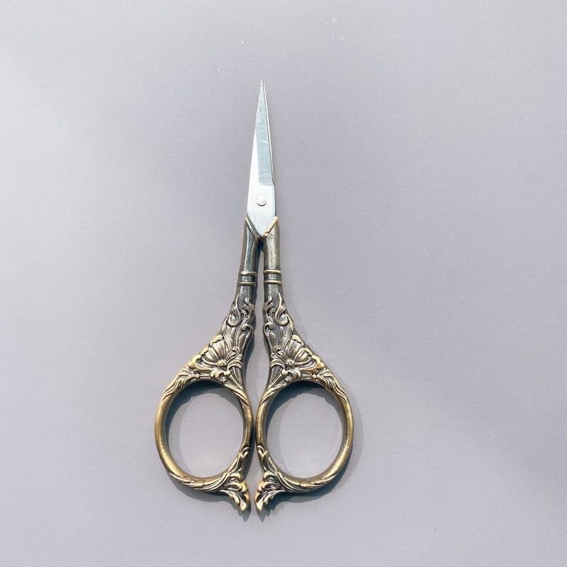 1Pcs European Sewing Vintage Scissors Vintage Embroidery Retro Dressmaker Shears Scissors Fabric Tool Needlework Tailor Shears (Bronze) - color: Bronze