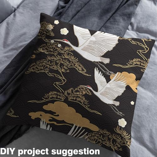 Crane Fabric by The Yard,Japanese Style Ukiyeo Decorative Fabric Soft Polyester No Stretch and Home DIY Projects,Golden Clouds Geometric Pattern Precut Fabric Squres,1 Yard,36" L x 59" W - color: Multi 01, size: 1 Yard