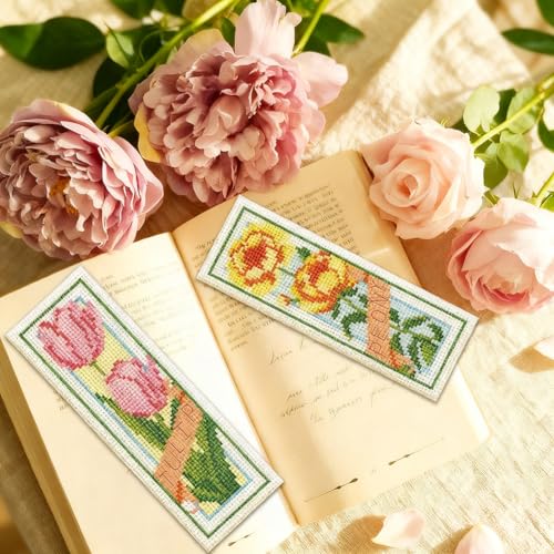 ORIGACH 6 Set Spring Floral Cross Cross Stitch Bookmark Kit for Beginner - style: Spring Floral