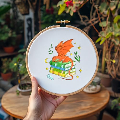 ORIGACH 4 Sheets Water Soluble Embroidery Patterns Stabilizers - Pre-Printed Mythical Dragon Shrubs Designs - Stick & Stitch Embroidery Paper for Hand Sewing Lovers - color: Dragon