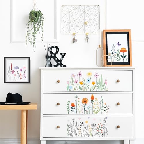 Flower Rub on Transfers for Crafts - 8 Sheets Vintage Wildflower Butterfly Rub on Transfers for Furniture Botanical Rub on Transfer Stickers Decal for Wood DIY Art Craft Office Home Decor - style: Wildflower